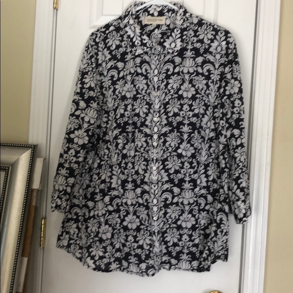 Cotton navy and white button down shirt